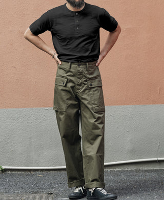 Black short-sleeve henley T-shirt with front button placket