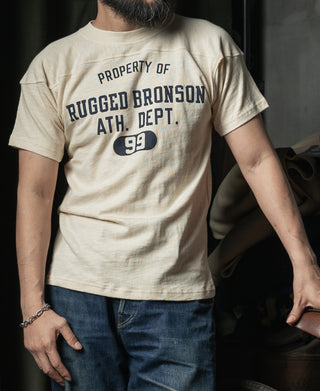 Cream football T-shirt with navy front graphic and crew neckline