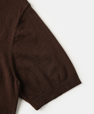Coffee brown short-sleeve T-shirt with ribbed cuff detail