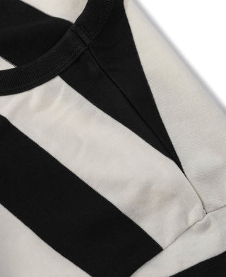 Black-and-white wide striped long-sleeve T-shirt with side seam detail