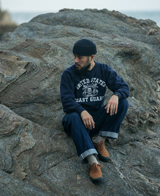 Navy Coast Guard sweatshirt with crew neck and bold front logo graphic