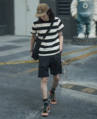 Black-and-white wide striped heavyweight cotton T-shirt, crew neck, short sleeves