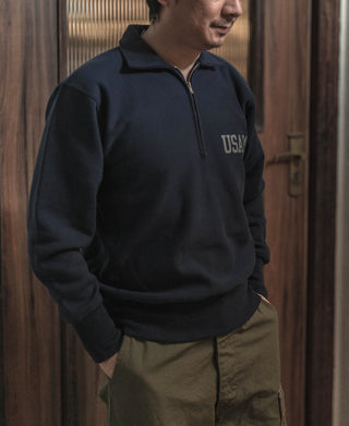 Navy half-zip sweatshirt with USAFA logo on chest