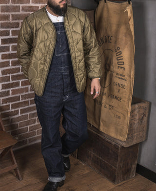 Olive field jacket liner with front zipper and flap pockets