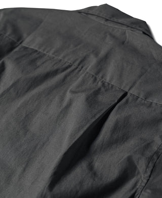 Dark gray open-collar shirt with side seam and stitched fold