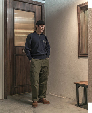 Navy half-zip sweatshirt with USAFA logo on chest, long sleeves