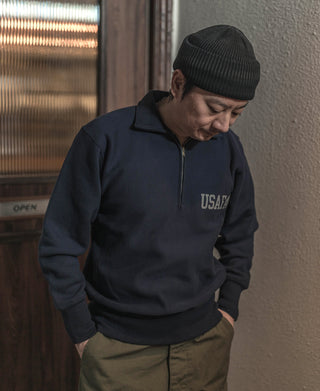 Navy half-zip sweatshirt with USAFA logo on chest, front view