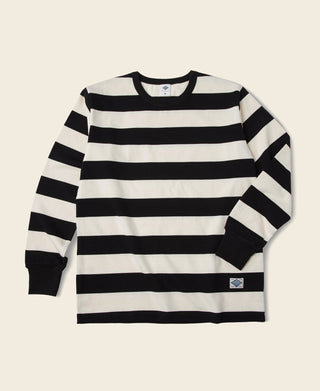 Black-and-white wide striped long-sleeve T-shirt, front view