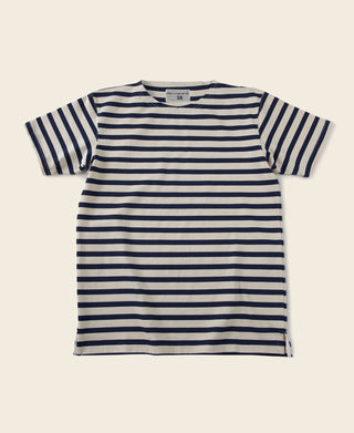Breton striped T-shirt, cream and navy horizontal stripes, crew neck, short sleeves