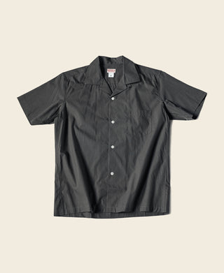 Dark gray open-collar short-sleeve button-up shirt