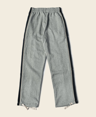 Gray cotton-terry sweatpants with straight leg, side stripe, and elastic drawstring waist