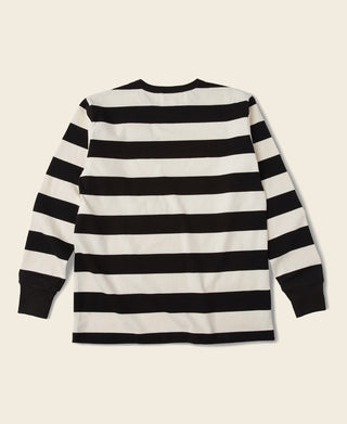 Black-and-white wide striped long-sleeve T-shirt, back view