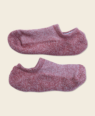 Pair of red marled no-show cotton socks, low profile with ribbed cuffs