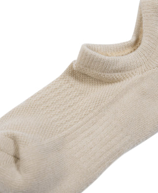 Cotton no-show sock, light beige knit with ribbed ankle cuff