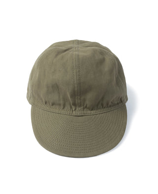 Olive A-3 flight cap with stitched crown top and textured side panel