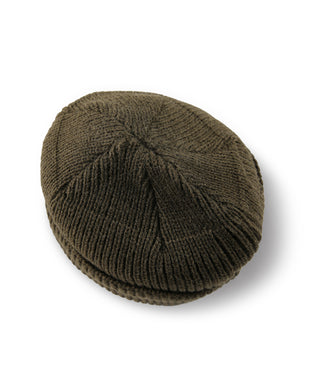 Olive knit watch cap with gathered crown top