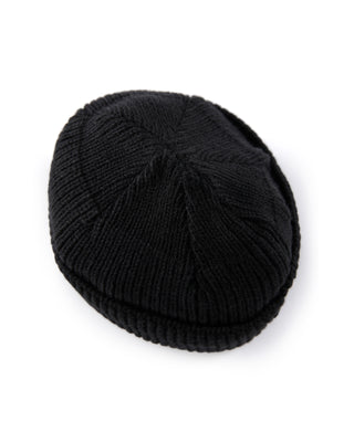 Black rib-knit watch cap, domed crown with vertical knit ribs