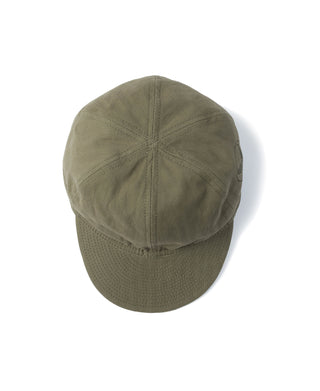 Olive A-3 flight cap back view with center seam and perforated brim