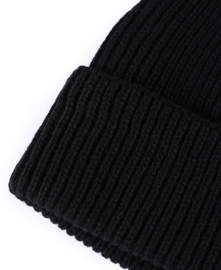 Black ribbed knit watch cap cuff detail