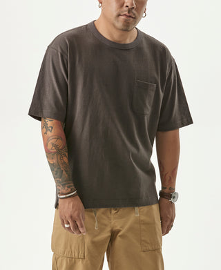 Dark gray cotton pocket T-shirt with crew neck and chest pocket detail