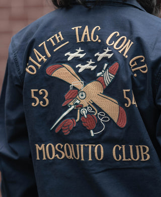 Navy tour jacket back embroidery with “6147th TAG. CON. GP” text and mascot graphic