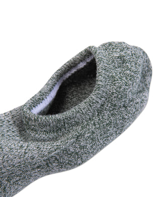 No-show socks in sage green heather, ribbed opening with visible knit lining