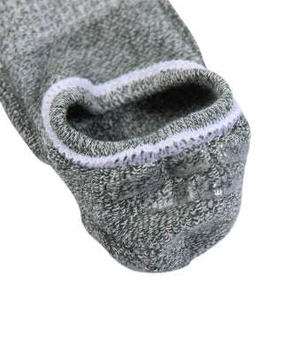 Sage green heather no-show socks with contrasting cuff trim around opening