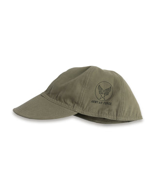 Olive A-3 flight cap with Army Air Force winged badge on side