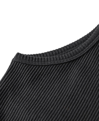 Black ribbed cotton tank top crew neckline detail