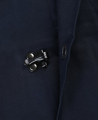 Navy deck hook jacket with metal zipper and snap hook closure
