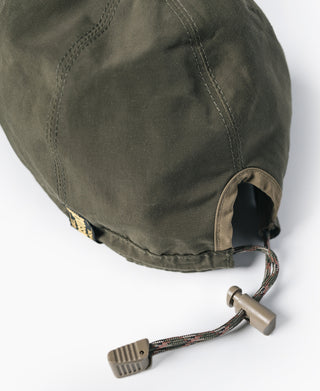 Olive nylon cap brim with adjustable drawcord and cord stop
