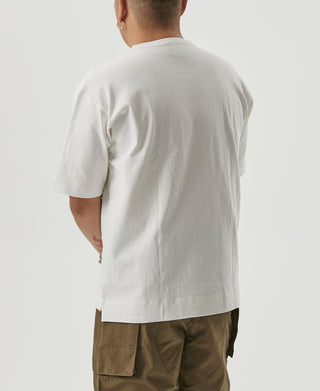 White cotton crew-neck T-shirt, back view with straight hem